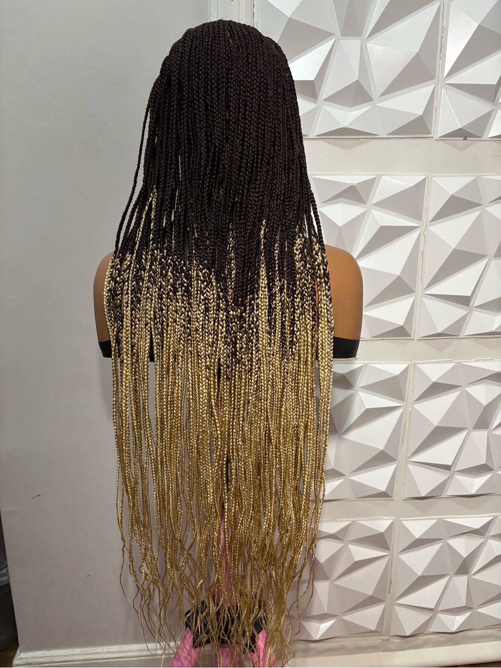 38-Inch Handmade Cornrow Box Braided Wig, Dark Brown & 613 Blonde Ombre, Side-Sw